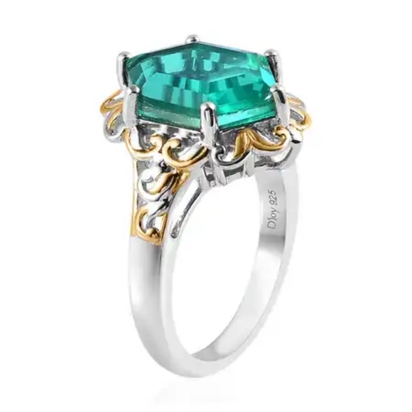 Peacock Quartz Hexagon Ring in Vermeil YG and Platinum Over Sterling Silver - Picture 8 of 11